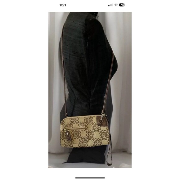 Kathy Van Zeeland Womans Brown Floral Print Crossbody Clutch Purse/Wallet EUC - Picture 2 of 9